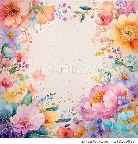 watercolor painting of leaf and flowers pattern 138199888