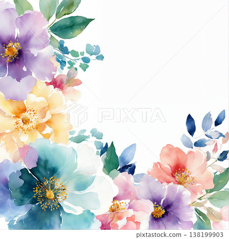 watercolor painting of leaf and flowers pattern 138199903