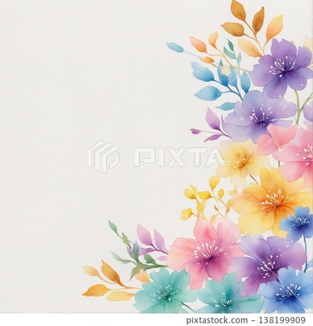 watercolor painting of leaf and flowers pattern 138199909