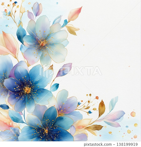 watercolor painting of leaf and flowers pattern watercolor painting of leaf and flowers pattern 138199919