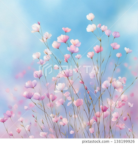 watercolor painting of leaf and flowers pattern 138199926