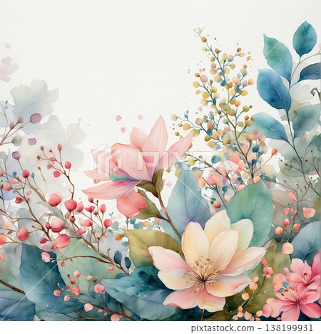 watercolor painting of leaf and flowers pattern watercolor painting of leaf and flowers pattern 138199931