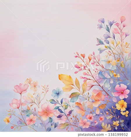 watercolor painting of leaf and flowers pattern 138199932