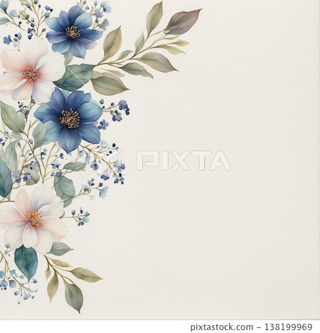 watercolor painting of leaf and flower pattern watercolor painting of leaf and flower pattern 138199969