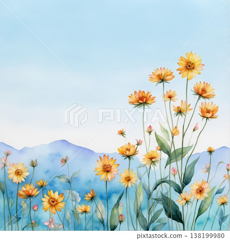 watercolor painting of leaf and flower pattern watercolor painting of leaf and flower pattern 138199980