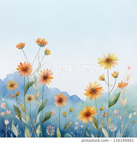 watercolor painting of leaf and flower pattern watercolor painting of leaf and flower pattern 138199982