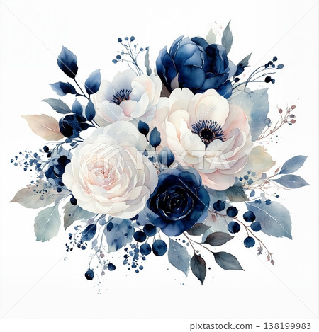 watercolor painting of leaf and flower pattern watercolor painting of leaf and flower pattern 138199983