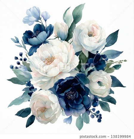 watercolor painting of leaf and flower pattern watercolor painting of leaf and flower pattern 138199984