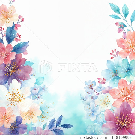 watercolor painting of leaf and flower pattern 138199992