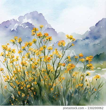 watercolor painting of leaf and flower pattern 138200062