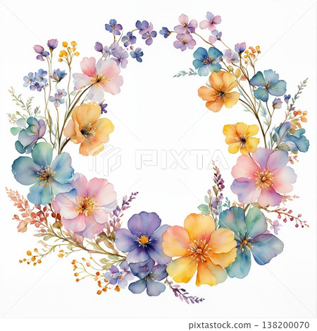 watercolor painting of leaf and flower pattern watercolor painting of leaf and flower pattern 138200070