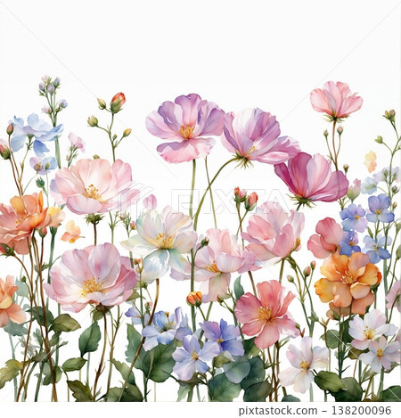 watercolor painting of leaf and flowers pattern watercolor painting of leaf and flowers pattern 138200096