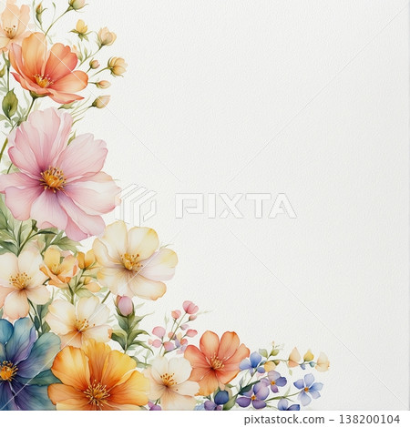 watercolor painting of leaf and flowers pattern 138200104