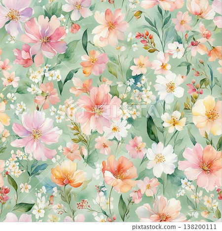 watercolor painting of leaf and flowers pattern watercolor painting of leaf and flowers pattern 138200111