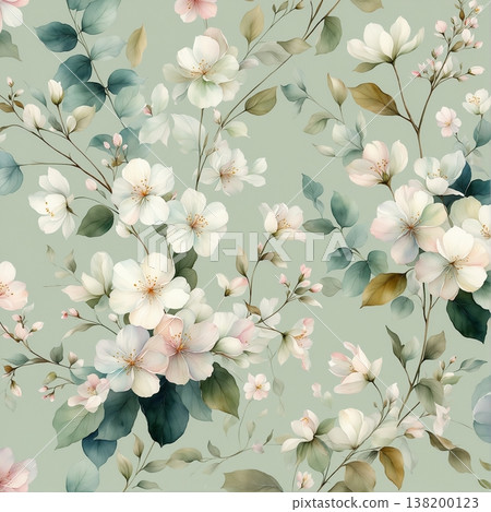 watercolor painting of leaf and flowers pattern watercolor painting of leaf and flowers pattern 138200123