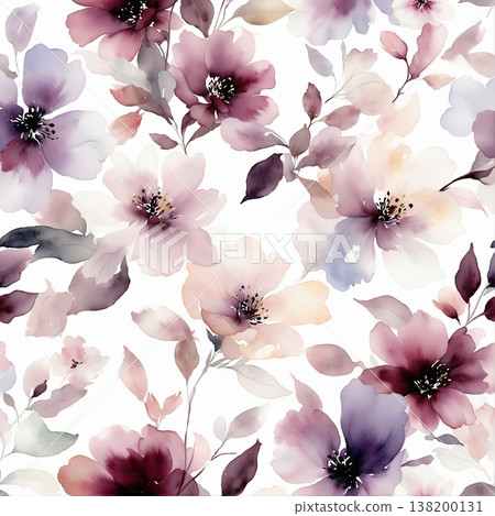 watercolor painting of leaf and flowers pattern watercolor painting of leaf and flowers pattern 138200131