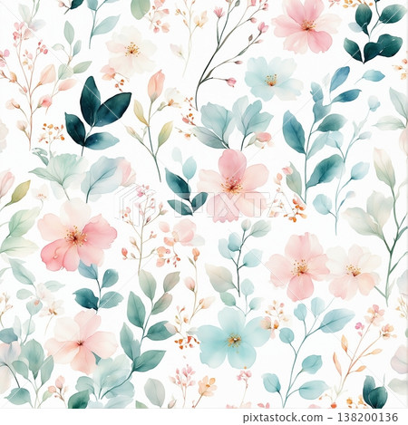 watercolor painting of leaf and flowers pattern watercolor painting of leaf and flowers pattern 138200136