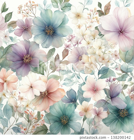 watercolor painting of leaf and flowers pattern watercolor painting of leaf and flowers pattern 138200142