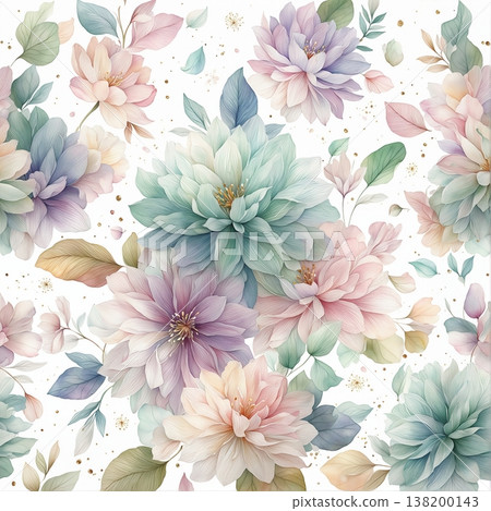 watercolor painting of leaf and flowers pattern watercolor painting of leaf and flowers pattern 138200143