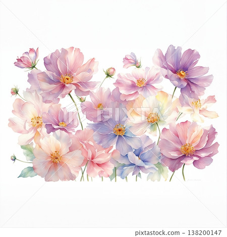 watercolor painting of leaf and flowers pattern watercolor painting of leaf and flowers pattern 138200147
