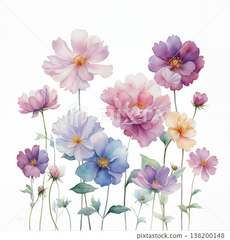 watercolor painting of leaf and flowers pattern watercolor painting of leaf and flowers pattern 138200148