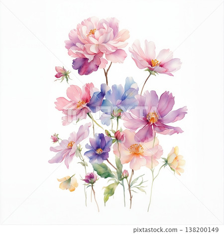 watercolor painting of leaf and flowers pattern watercolor painting of leaf and flowers pattern 138200149