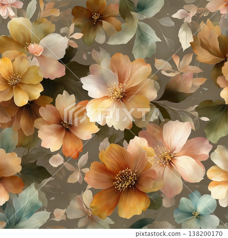 watercolor painting of leaf and flowers pattern watercolor painting of leaf and flowers pattern 138200170
