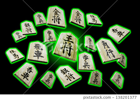 Shogi image (piece image/3DCG) black background Shogi image (piece image/3DCG) black background 138201377