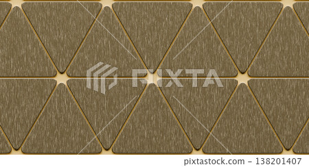 A minimalist and stylish wallpaper featuring gold triangles with a brushed finish, showcasing a repeating textured pattern with geometric triangular shapes. Perfect for a background, backdrop A minimalist and stylish wallpaper featuring gold triangles with a brushed finish, showcasing a repeating textured pattern with geometric triangular shapes. Perfect for a background, backdrop 138201407