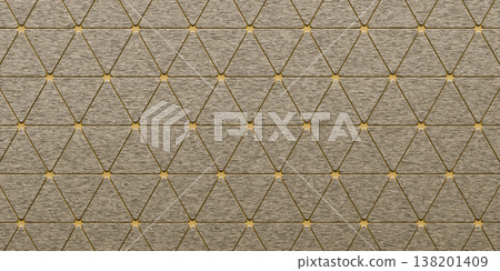 A minimalist and stylish wallpaper featuring gold triangles with a brushed finish, showcasing a repeating textured pattern with geometric triangular shapes. Perfect for a background, backdrop A minimalist and stylish wallpaper featuring gold triangles with a brushed finish, showcasing a repeating textured pattern with geometric triangular shapes. Perfect for a background, backdrop 138201409