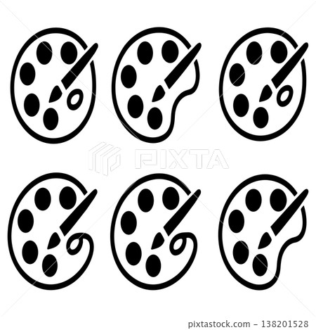 Artist palette and paintbrush icon variations showing different shapes for creative design projects Artist palette and paintbrush icon variations showing different shapes for creative design projects 138201528