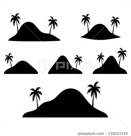 Black silhouettes of tropical islands with palm trees on white background ready for summer holidays 138201545