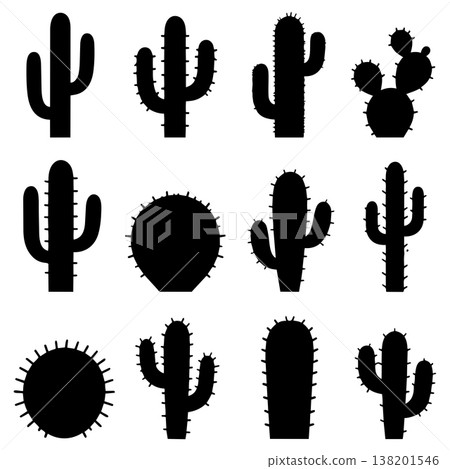 Cactus silhouettes desert plants 138201546