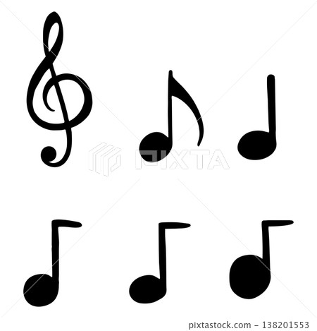 Collection of black music notes and treble clef, musical symbols on a white background Collection of black music notes and treble clef, musical symbols on a white background 138201553