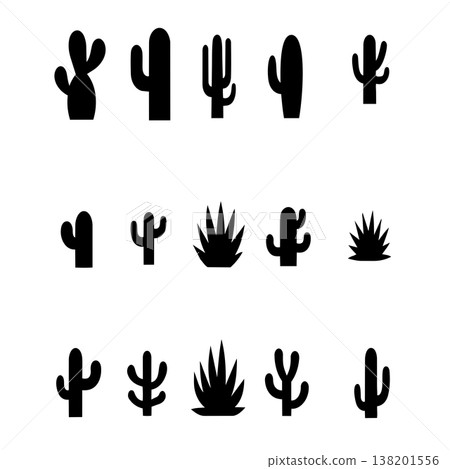 Collection of diverse cactus silhouettes isolated on white background for design elements Collection of diverse cactus silhouettes isolated on white background for design elements 138201556