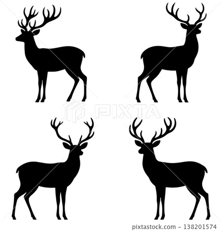 Deer silhouettes group forest animals graphic wildlife art illustration 138201574