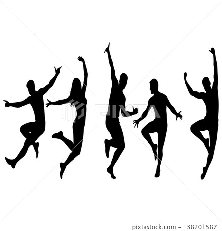 Five people jumping in air group of men and women enjoying freedom and happiness Five people jumping in air group of men and women enjoying freedom and happiness 138201587