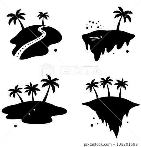 Floating islands with palm trees, exotic tropical landscapes, fantasy concept Floating islands with palm trees, exotic tropical landscapes, fantasy concept 138201589