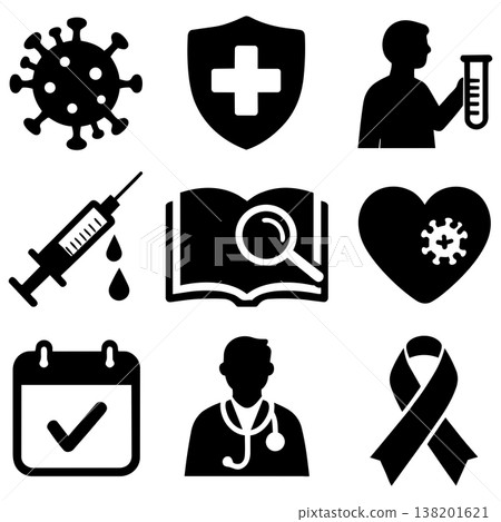 Medical icons set on white background health care and coronavirus related vector symbols Medical icons set on white background health care and coronavirus related vector symbols 138201621