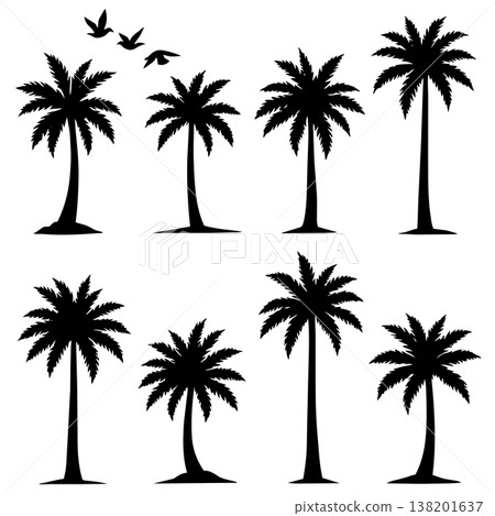 Palm tree silhouettes tropical plants island nature graphic art illustration Palm tree silhouettes tropical plants island nature graphic art illustration 138201637