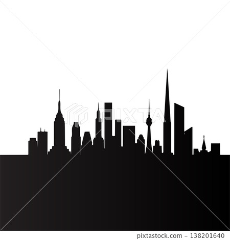 Panoramic city skyline silhouette with dark foreground against bright background for urban concepts Panoramic city skyline silhouette with dark foreground against bright background for urban concepts 138201640
