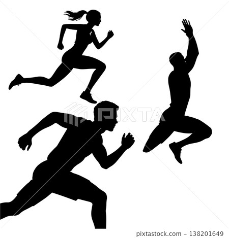 Runners silhouette racing and jumping athletes in motion sports and fitness concept 138201649