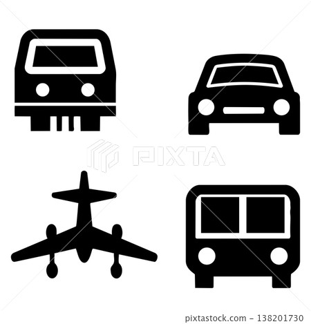 Transportation icons set with train car airplane bus on white background Transportation icons set with train car airplane bus on white background 138201730