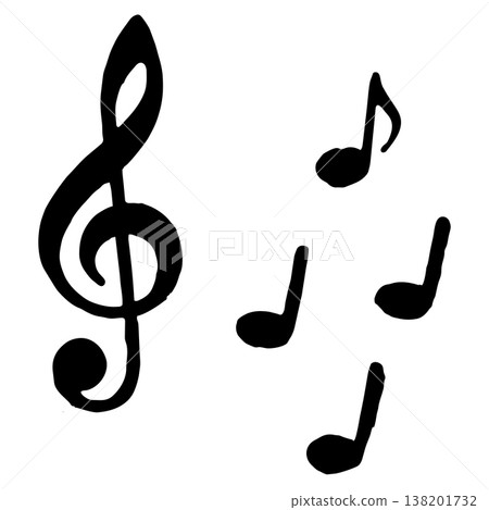 Treble clef and several musical notes on white background representing music and melody 138201732