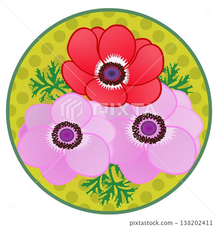 Anemone flower illustration with a circular background Anemone flower illustration with a circular background 138202411