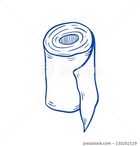 Vector hand drawn illustration of paper towel roll. Great for kitchen, hygiene education, eco-friendly guides, product packaging or home care branding. Minimalist isolated vector for creative use. 138202529