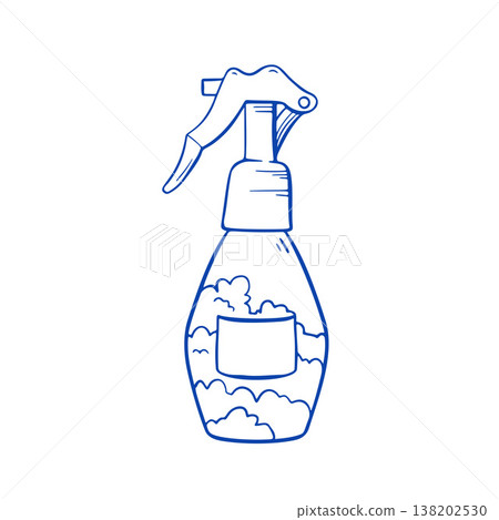 Hand drawn vector doodle illustration of spray bottle filled with cleaning solution. Perfect for packaging, product design, blogs, eco friendly cleaning instructions and sanitation related content. Hand drawn vector doodle illustration of spray bottle filled with cleaning solution. Perfect for packaging, product design, blogs, eco friendly cleaning instructions and sanitation related content. 138202530