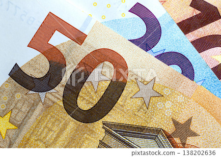 Close up of colorful euro money. Euro money background. 138202636