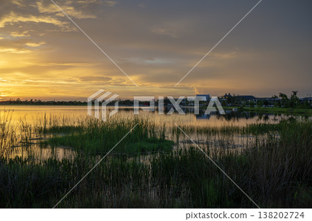 Beautiful nature landscape at sunset. Lake wildlife in Wellen park in Venice, Florida Beautiful nature landscape at sunset. Lake wildlife in Wellen park in Venice, Florida 138202724
