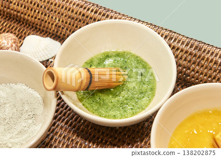 Natural Skincare Ingredients With Bamboo Brush For Organic Beauty Treatments In Spa Setting Natural Skincare Ingredients With Bamboo Brush For Organic Beauty Treatments In Spa Setting 138202875